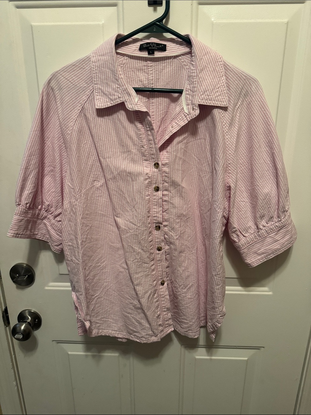 Velvet Heart Pink and White Striped Casual Button-Down Shirt
